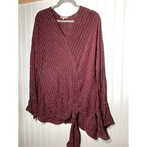 Juicy Couture long sleeve Burgundy metallic striped front knot  Xxl blouse